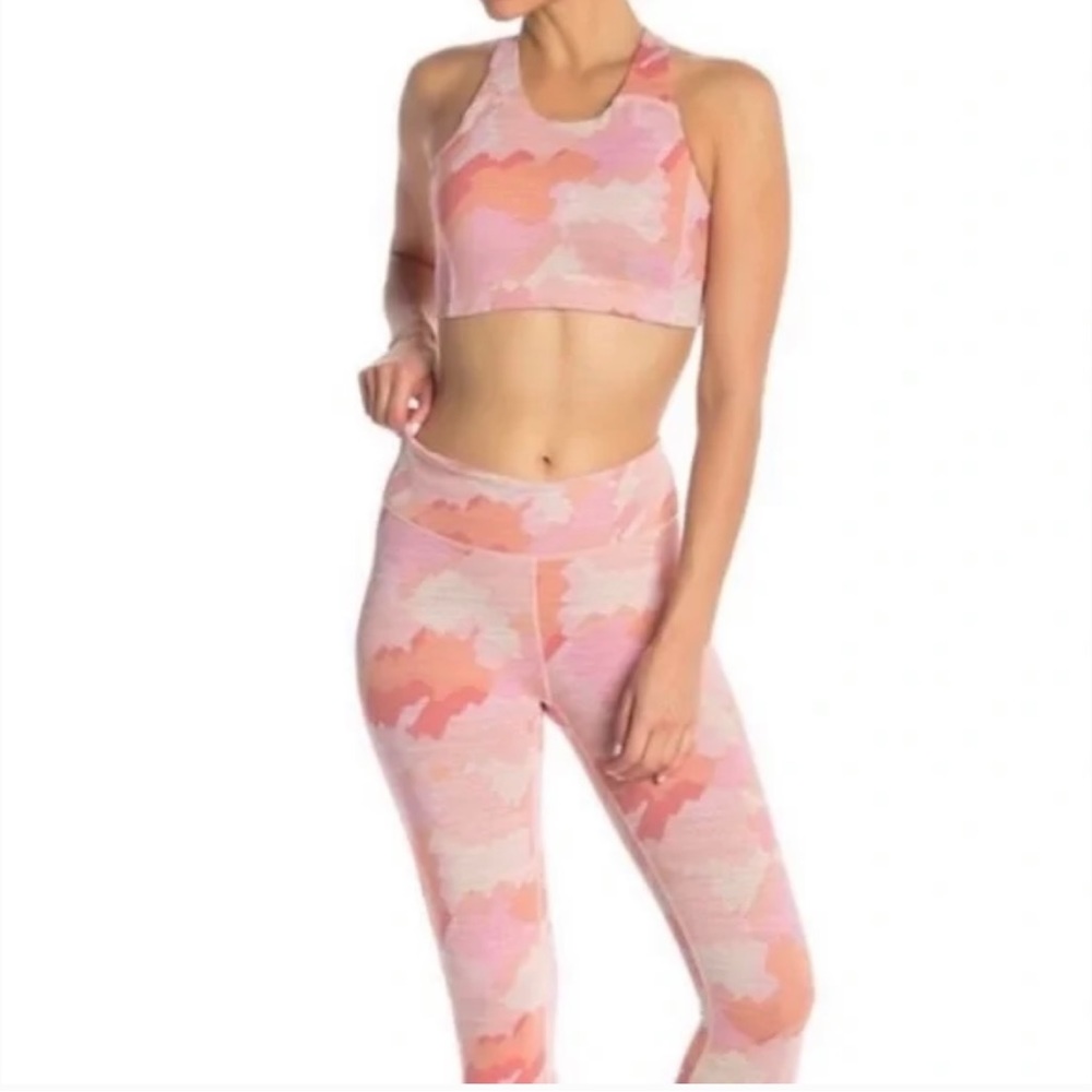 Outdoor Voices Pink Camo Brushstroke TechSweat Set | Leggings and Crop Top
